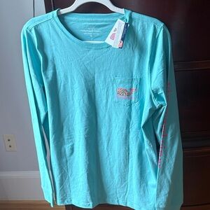 Vineyard Vines Girls' Aqua Whale Pocket Long Sleeve Tee